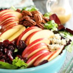 Apple Pecan salad in blue bowl