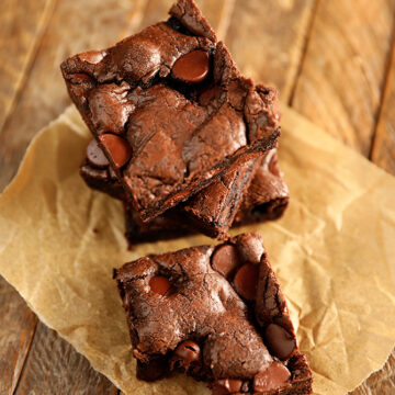 Cake Mix Brownies Cut in Squares.