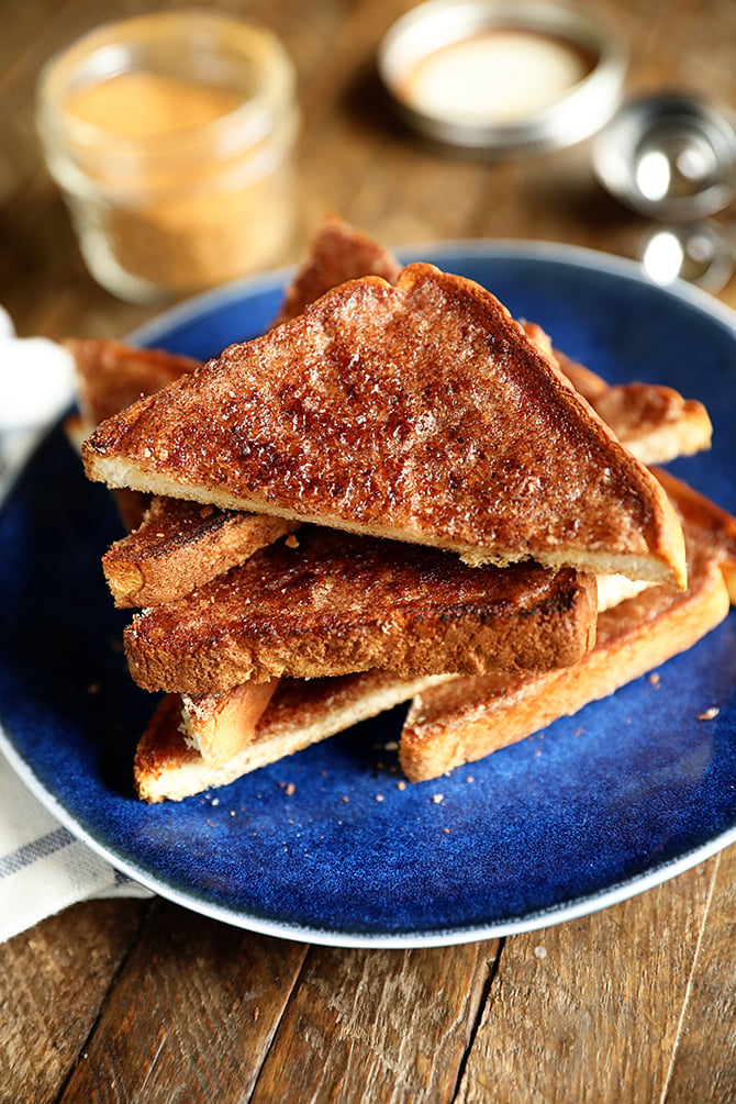 Cinnamon Toast on a blue plate