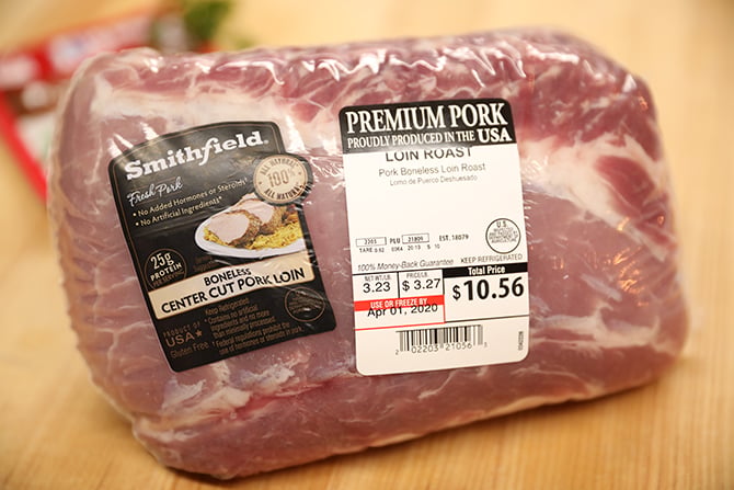 Raw pork loin in package