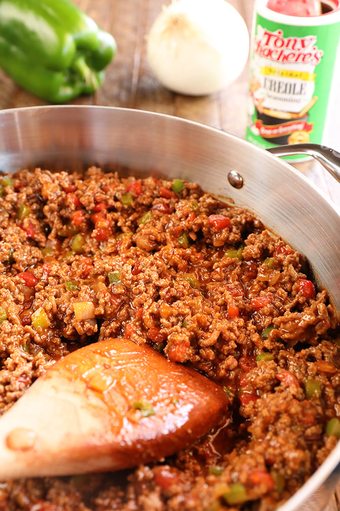 Creole Sloppy Joes filling in skillet