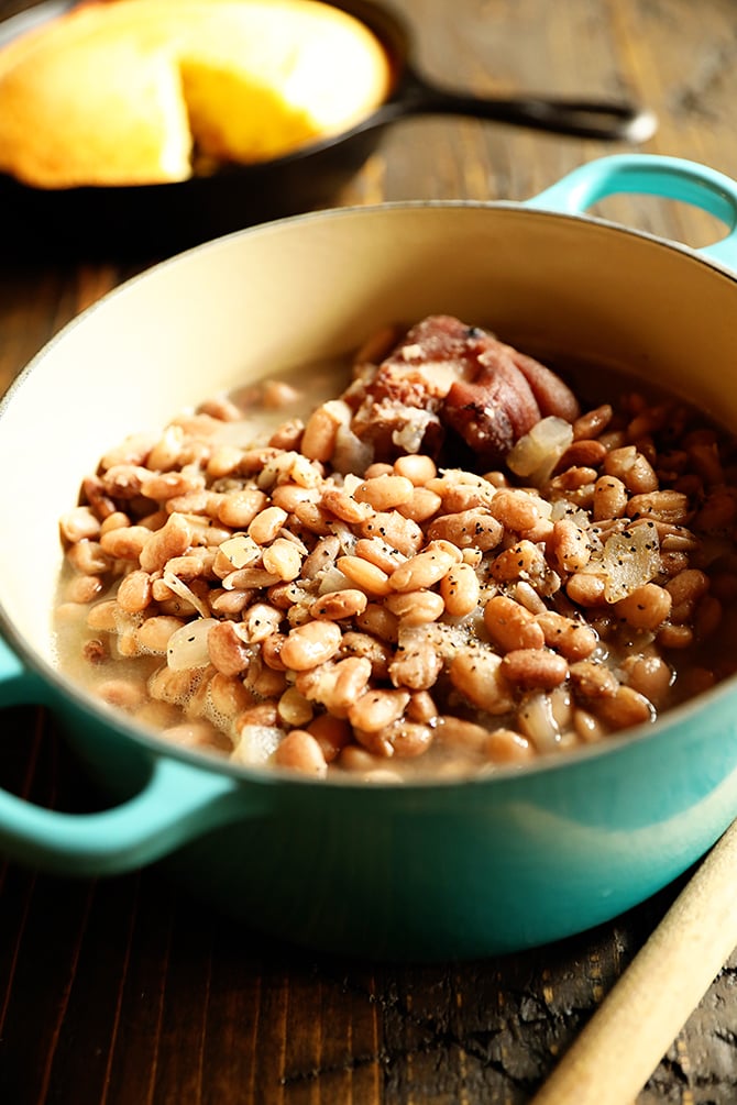 Pot of Southern Pinto Beans with spoon