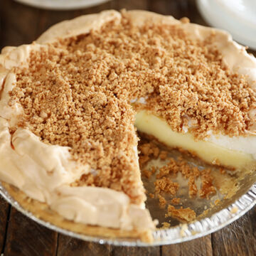 Peanut Butter Meringue Pie with slice missing