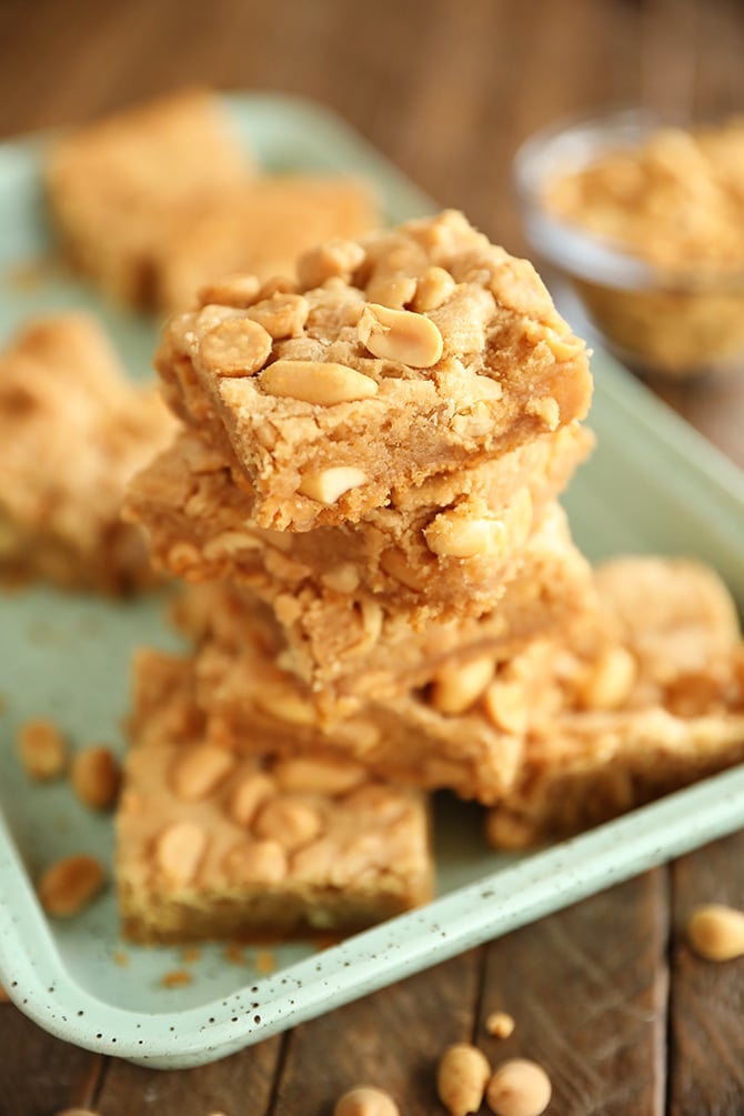 Stack of Chewy Peanut Butter Cookie Bars