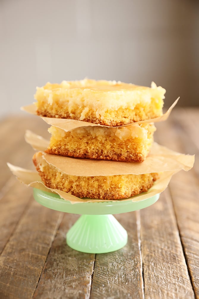 Stack of 3 pieces of Gooey Butter Cake
