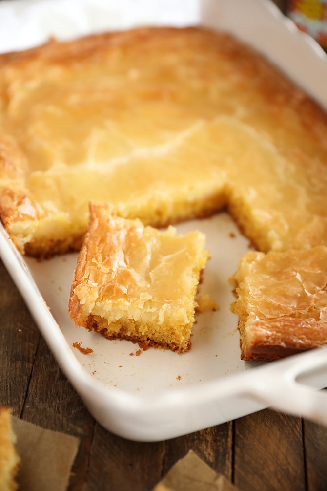 Piece of Gooey Butter Cake in pan