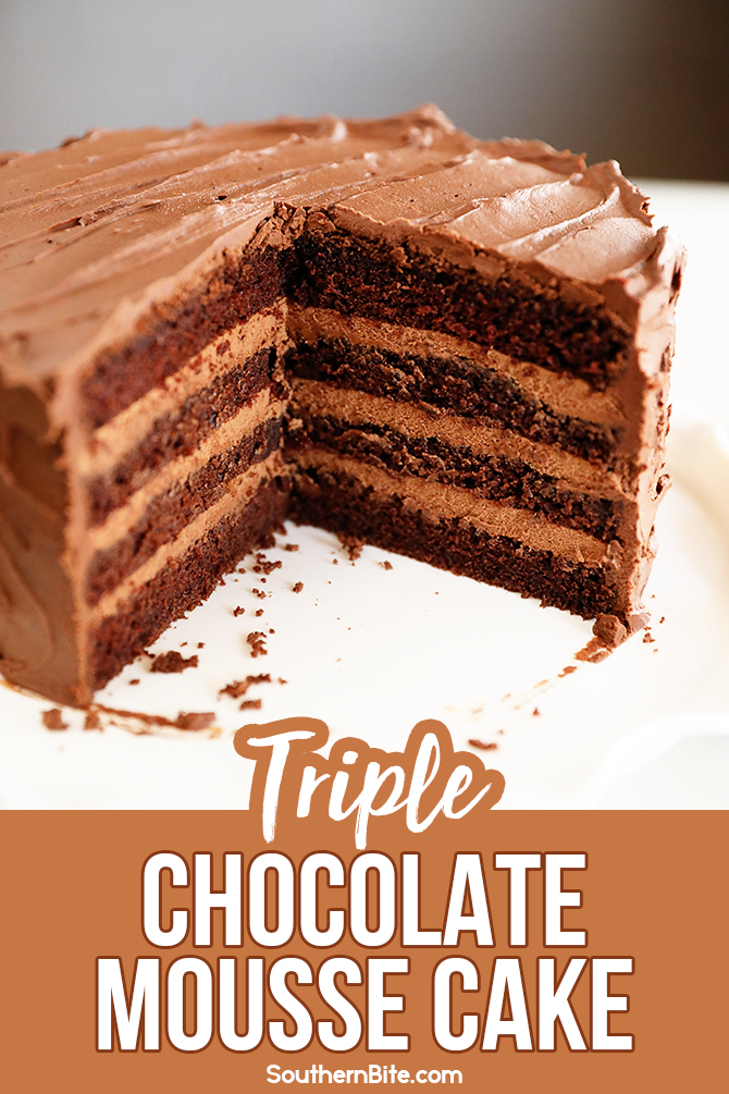 Sliced Triple Chocolate Mousse Cake