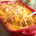 Scoop of Cheesy Chicken and Rice Casserole