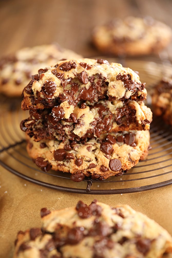 Ultimate Bakery Style Chocolate Chip Cookies on a Plate.