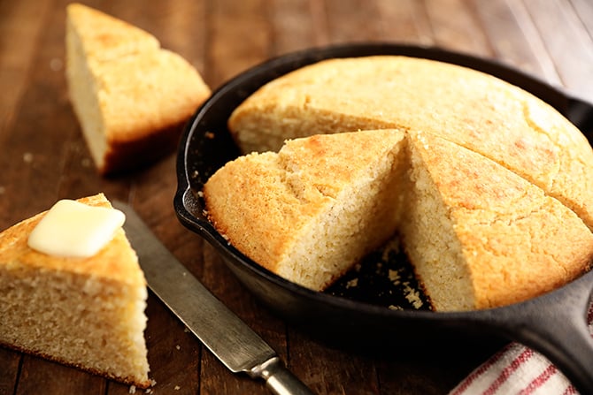Cornbread in a cast iron skillet