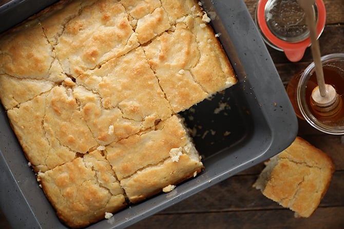 One Giant Biscuit baked in a baking dish
