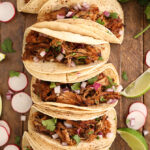 Tacos made from Slow Cooker Pork Carnitas