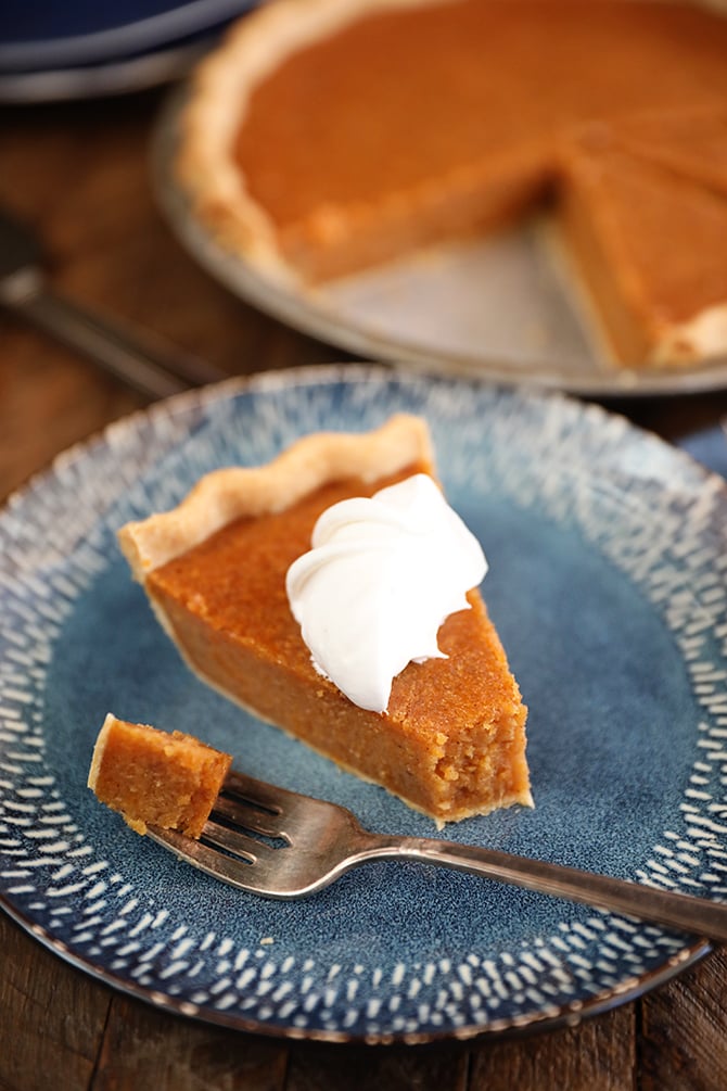 Sliced Sweet Potato Pie on a plate.