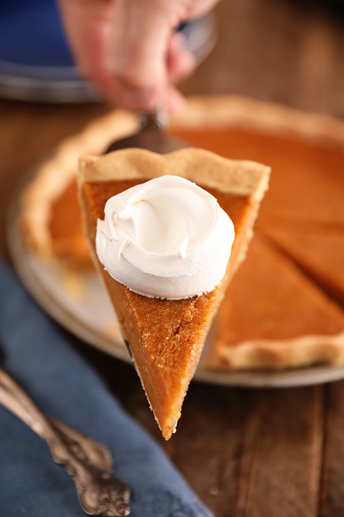 Slice of Sweet Potato Pie with whipped cream