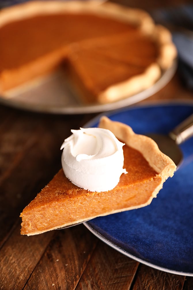 Slice of Sweet Potato Pie with whipped cream