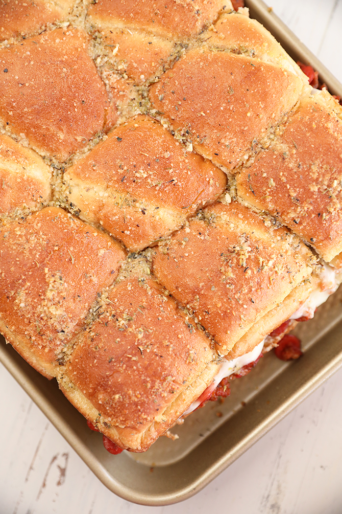 Overhead shot of Easy Pizza Sloppy Joe Sliders