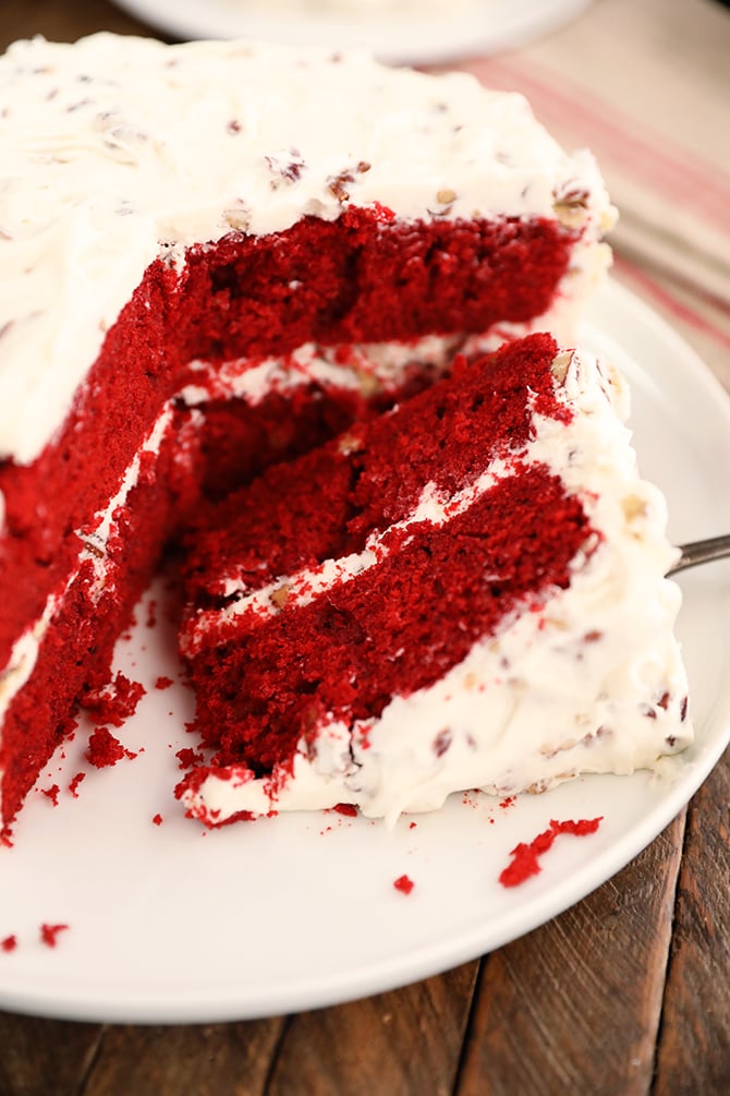 a slice of Perfect Red Velvet Cake