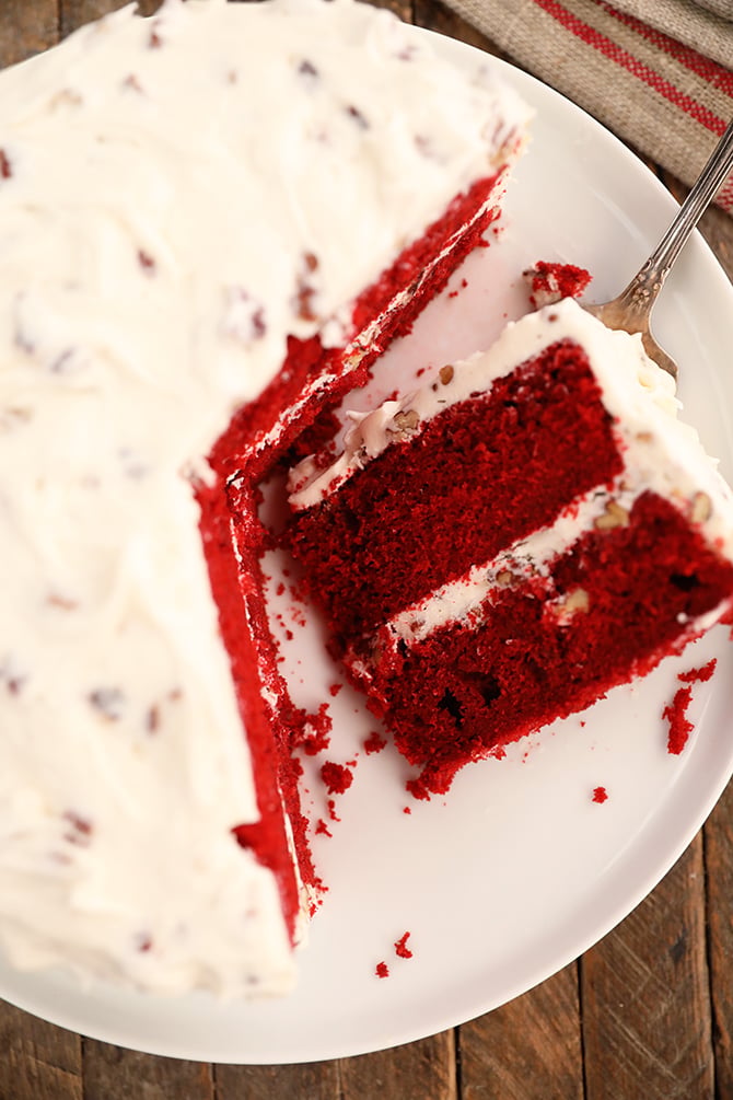 A slice of Perfect Red Velvet Cake