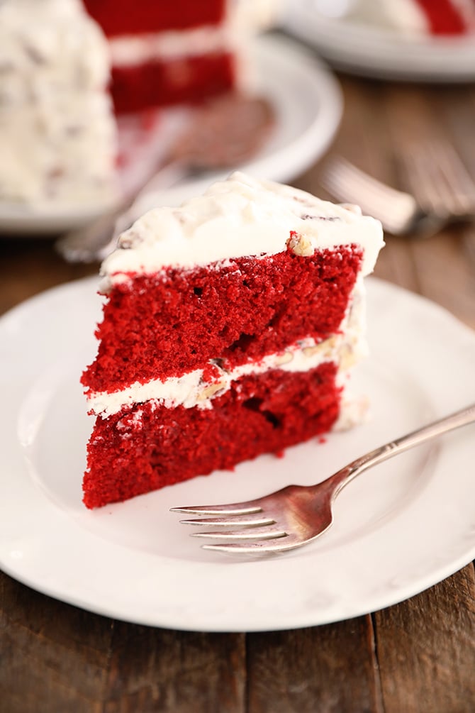 A single piece of Perfect Red Velvet Cake