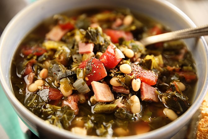 Bolw of Collard Green Soup with Ham and Beans