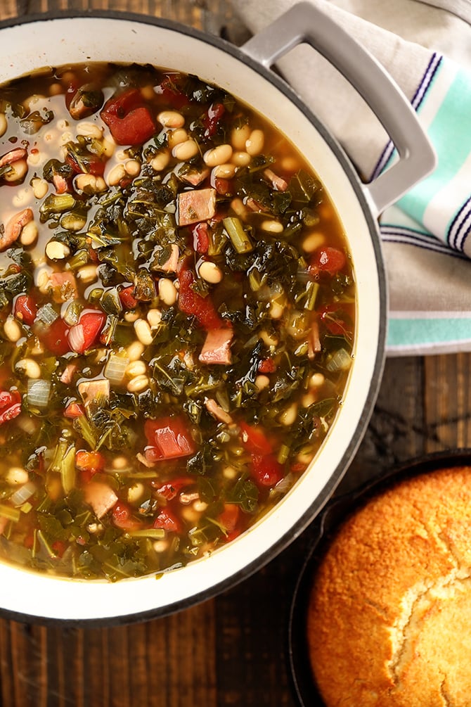 Pot of Collard Green Soup with Ham and Beans
