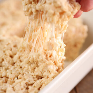 Gooey pull of Brown Butter Rice Crispy Treats