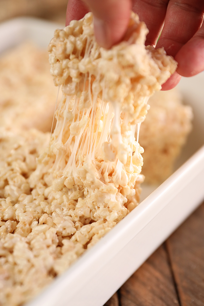 Gooey pull of Brown Butter Rice Crispy Treats