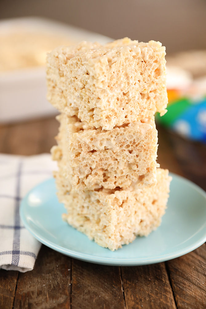 Stack of Brown Butter Rice Krispie Treats