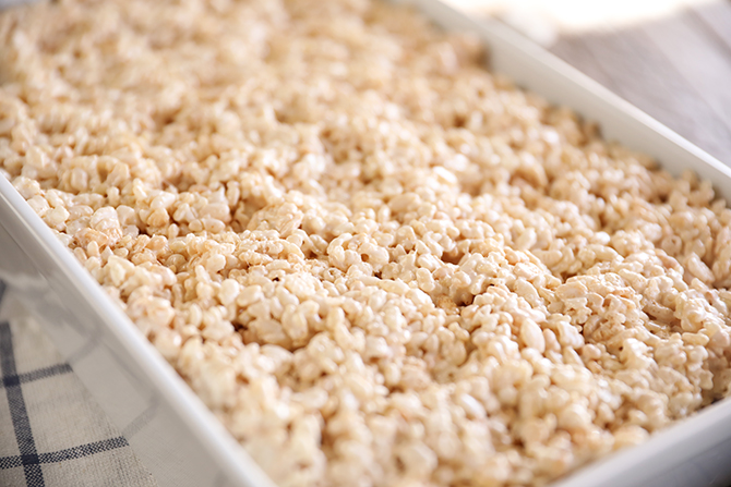 Dish of Brown Butter Rice Krispie Treats