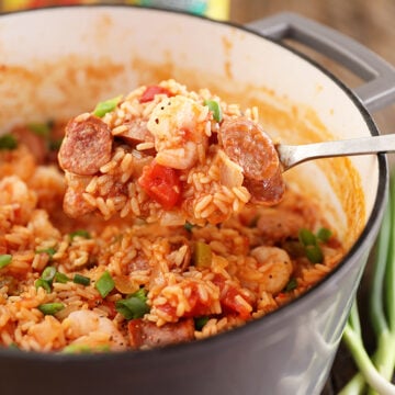 Sccop of One-Pot Sausage and Shrimp Jambalaya