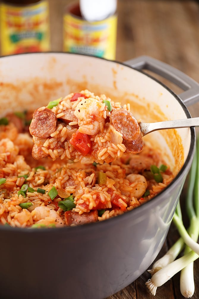 Sccop of One-Pot Sausage and Shrimp Jambalaya
