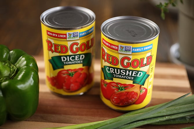 Cans of Red Gold Tomatoes