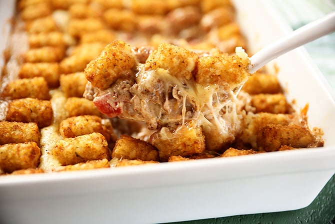 Scoop of Creole Tater Tot Casserole