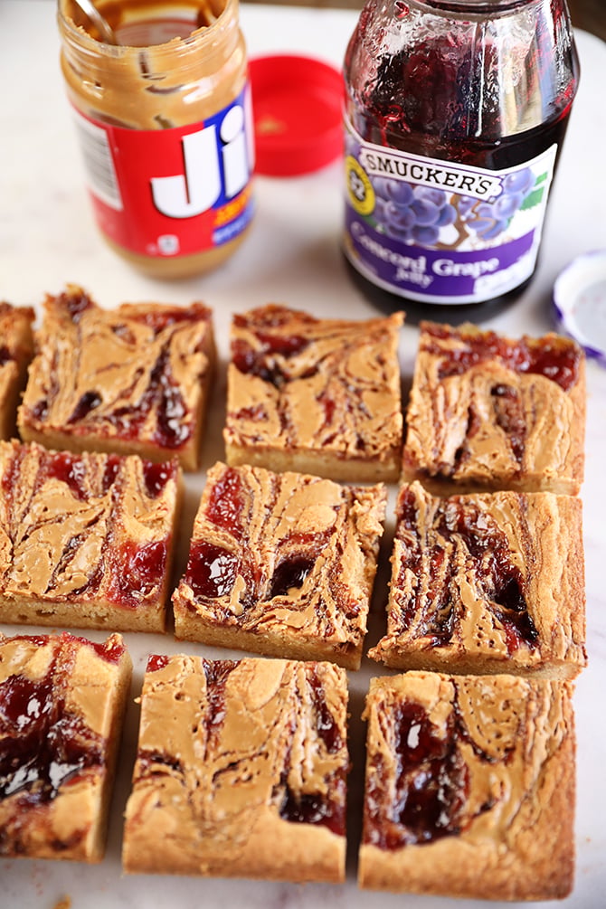 Sliced Peanut Butter and Jelly Blondies