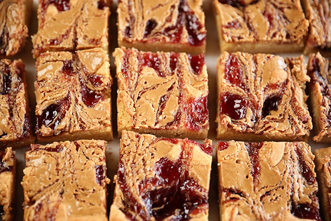 Sliced Peanut Butter and Jelly Blondies