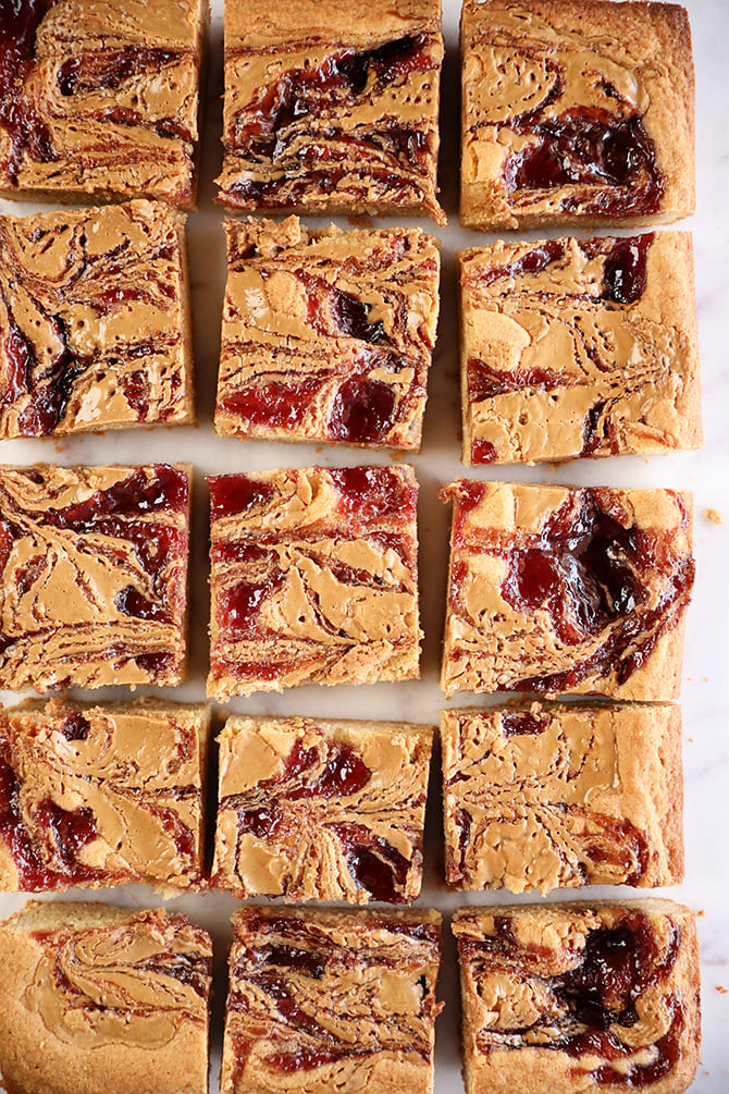 Sliced Peanut Butter and Jelly Blondies