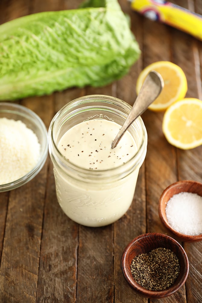 Easy Creamy Caesar Dressing in a jar