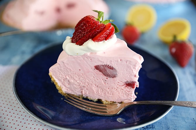 Slice of 5 Ingredient Strawberry Lemonade Pie