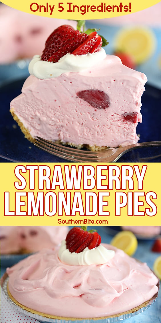 5 Ingredient Strawberry Lemonade Pies - Collage image for Pinterest