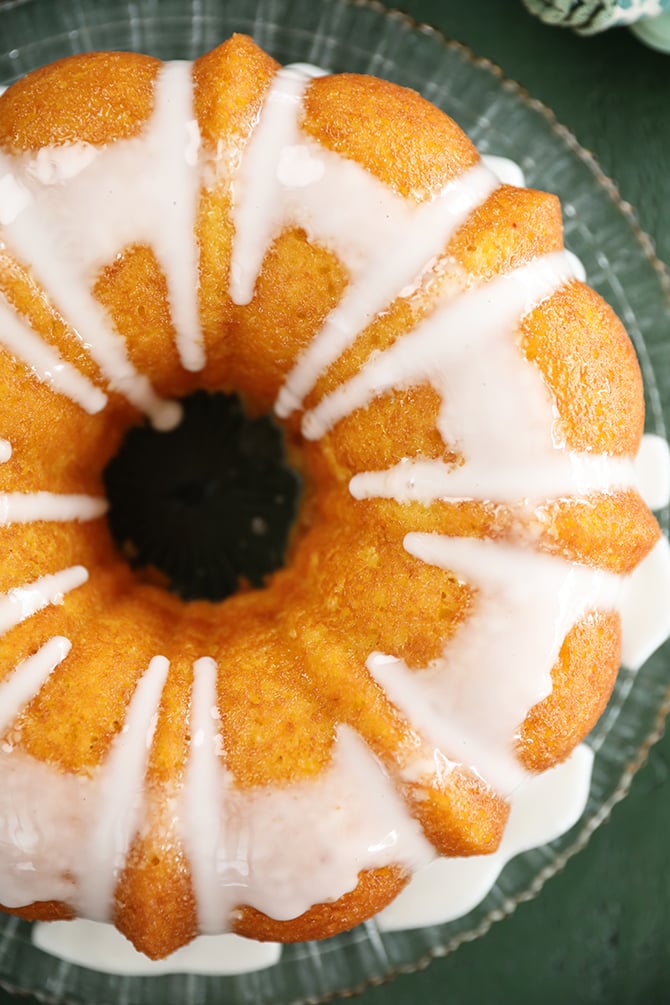 Overhead shot of Vintage Lemon Apricot Nectar Cake