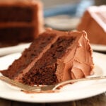 Slice of Best Chocolate Cake with bite missing