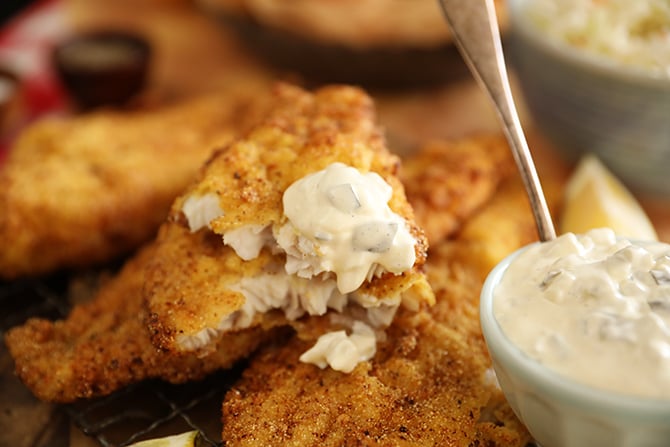 Piece of fish with Dill Pickle Tartar Sauce