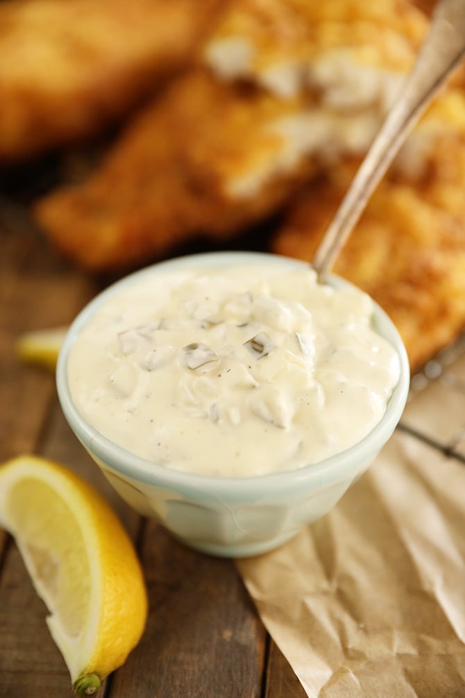 Small bowl of Dill Pickle Tartar Sauce