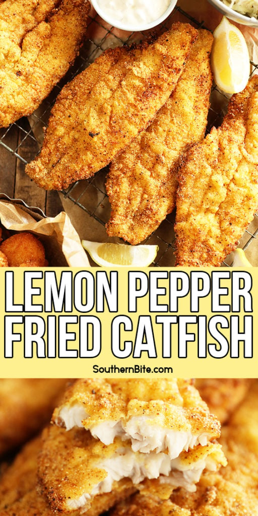 Lemon Pepper Fried Catfish collage for pinterest