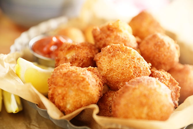 Basket of Sweet Onion Hush Puppies
