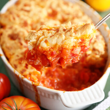 Tomato Cobbler with Pimento Cheese Biscuits