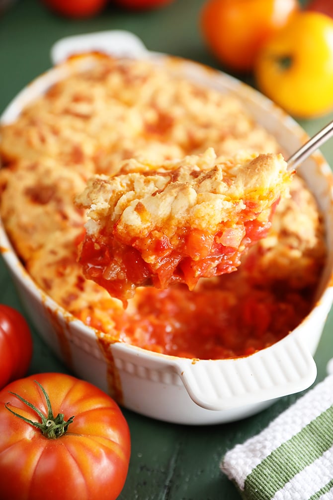 Tomato Cobbler with Pimento Cheese Biscuits