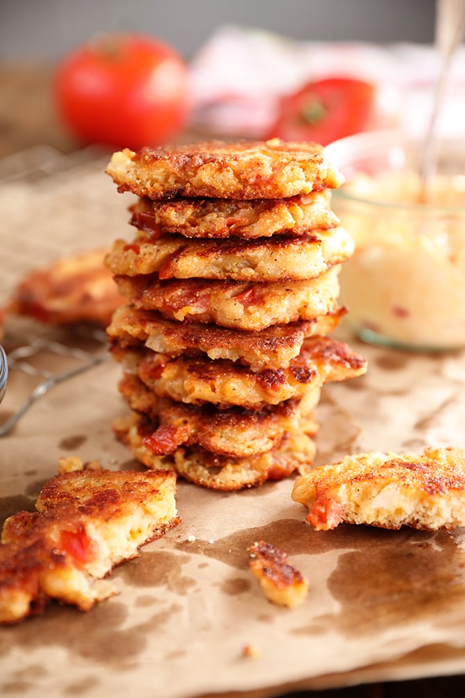 Stack of Tomato and Pimento Cheese Fritters