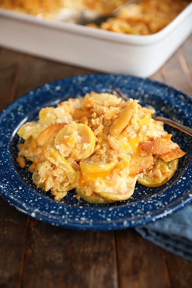 Plate with Ultimate Cheesy Squash Casserole