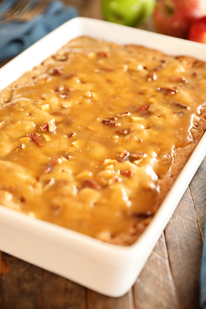 Apple Dapple Cake with caramel sauce